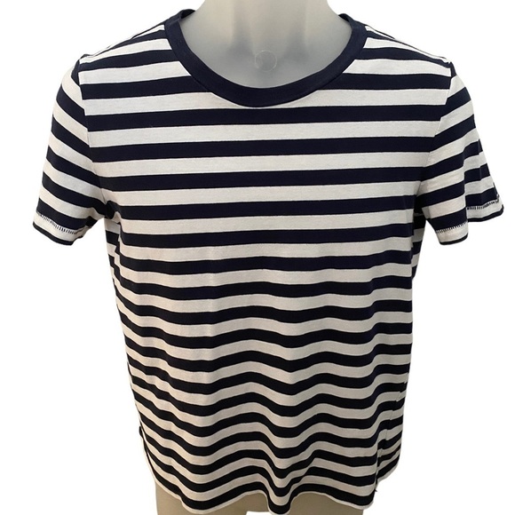 GAP Navy Blue & White Striped Short Sleeve Tee Shirt Women S Small - Picture 1 of 5